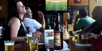 Soccer fans at a bar
