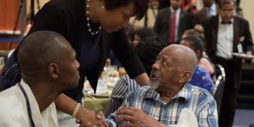 D.C. Mayor Muriel Bowser with elderly people.