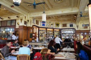 Customers eating in a restaurant.