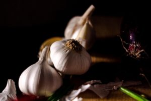 Garlics on a countertop