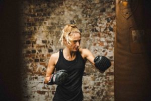 A woman boxing