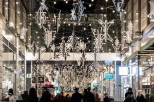 Snowflake figures on the ceiling at City Center D.C. 