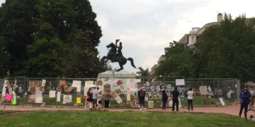 Protesters around the Andrew Jackson statue near the White House on June 22.