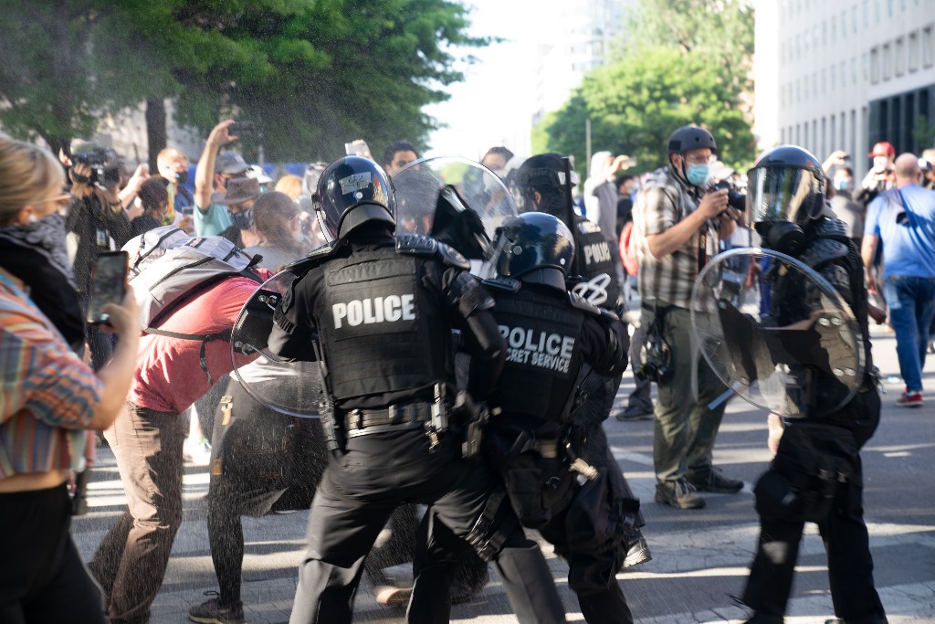 Protesters and police clash at the George Floyd protests in Washington, DC.