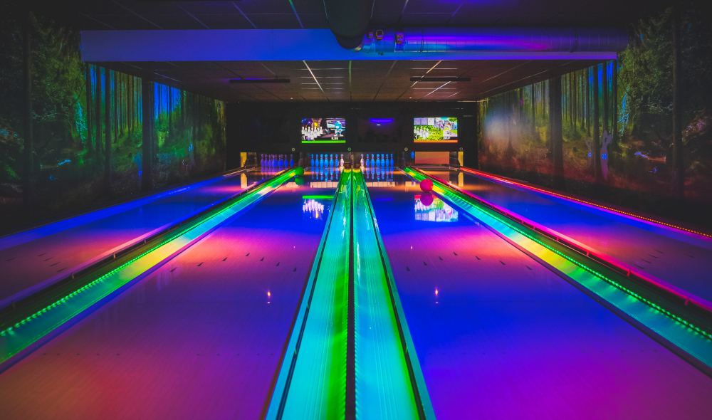 A glow in the dark bowling alley
